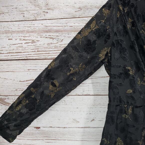 Isaac Mizrahi Women's Black Gold Velvet Burnout Faux Wrap Dress Size Small - Picture 6 of 14
